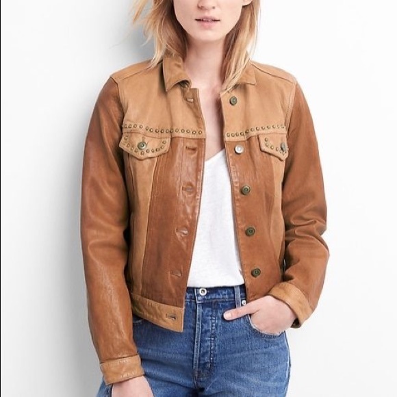 Gap Limited edition Brown Studded Leather Jacket - Picture 1 of 7